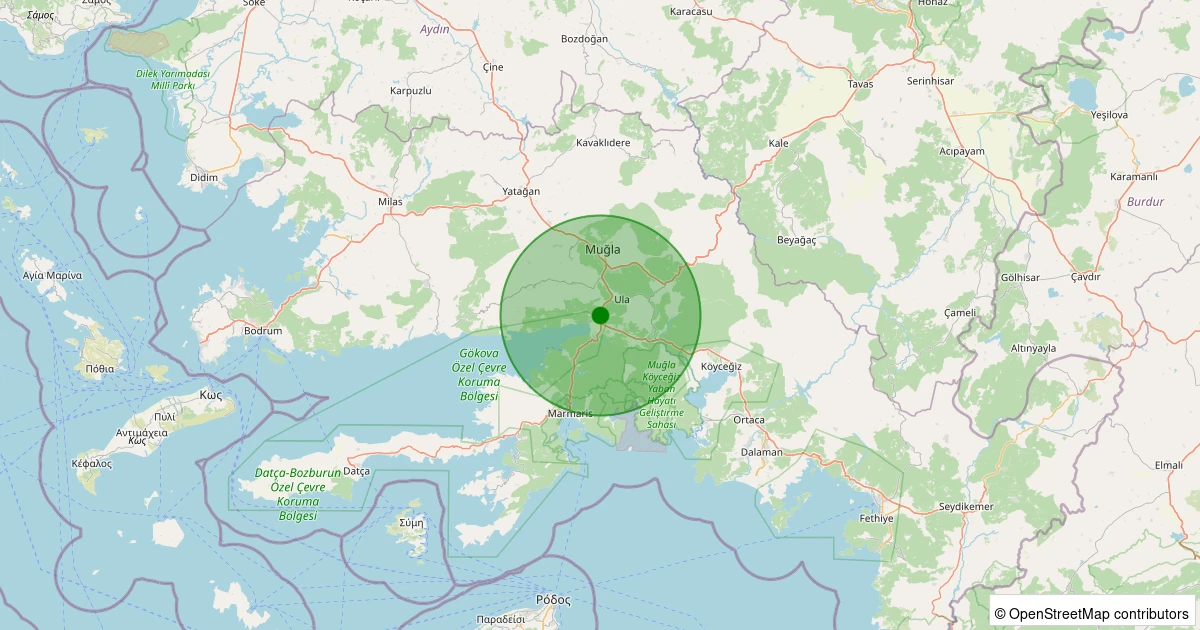 13 Aralık 2025 saat 12:41 - Ula - Kızılağaç - 1.40ml depreminin harita gösterimi