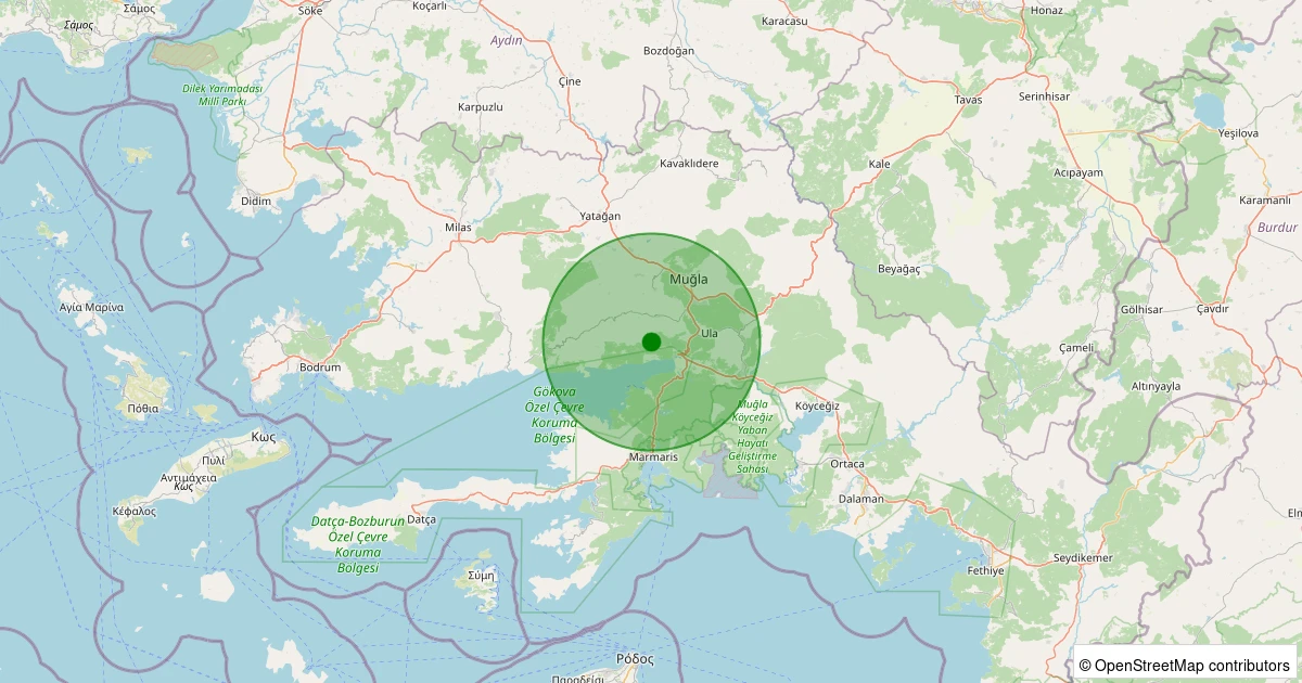 13 Aralık 2025 saat 12:42 - Menteşe - Kuyucak - 1.10ML depreminin harita gösterimi