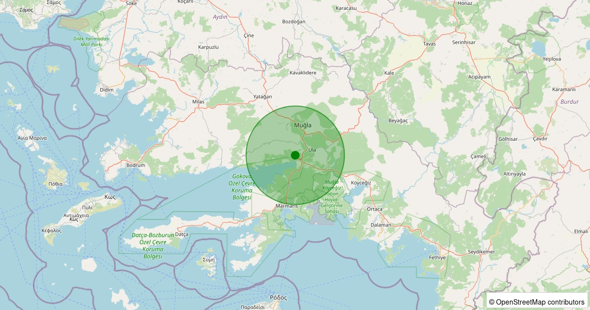 13 Aralık 2025 saat 12:41 - Menteşe - Kuyucak - 1.30ML depreminin harita gösterimi
