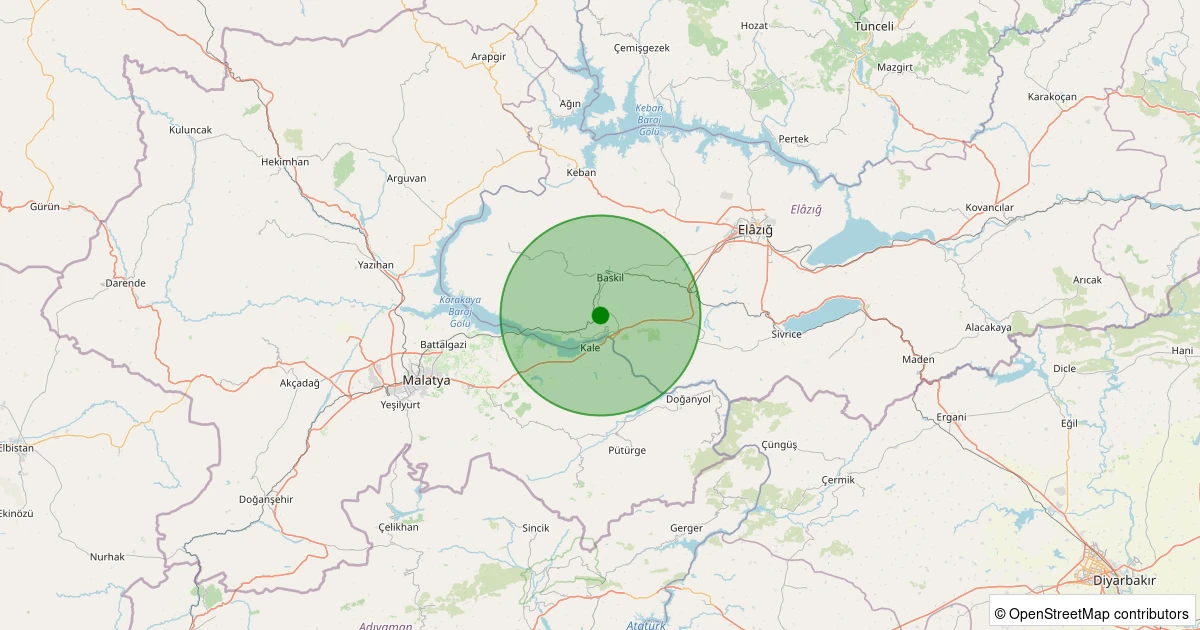 13 Aralık 2025 saat 12:36 - Baskil - Topaluşağı Köyü - 1.40ML depreminin harita gösterimi
