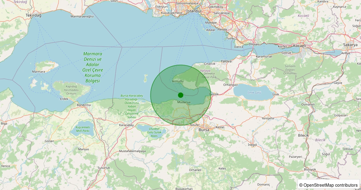 13 Aralık 2025 saat 15:35 - GEMLIK - 2.40ml depreminin harita gösterimi