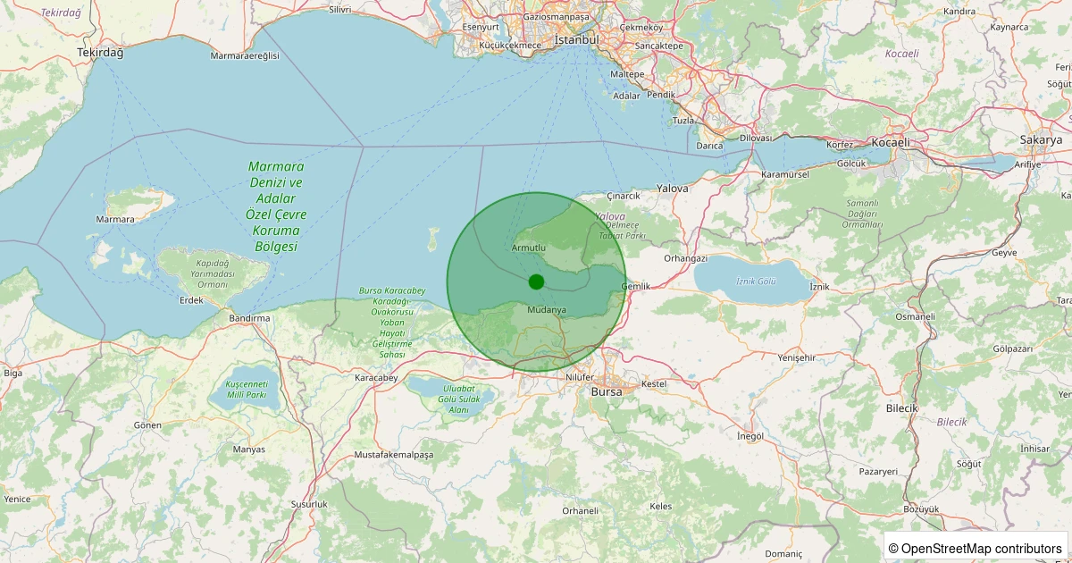 13 Aralık 2025 saat 15:35 - Marmara Denizi - Gemlik Körfezi - [06.46 km] Mudanya (Bursa) - 2.30ML depreminin harita gösterimi