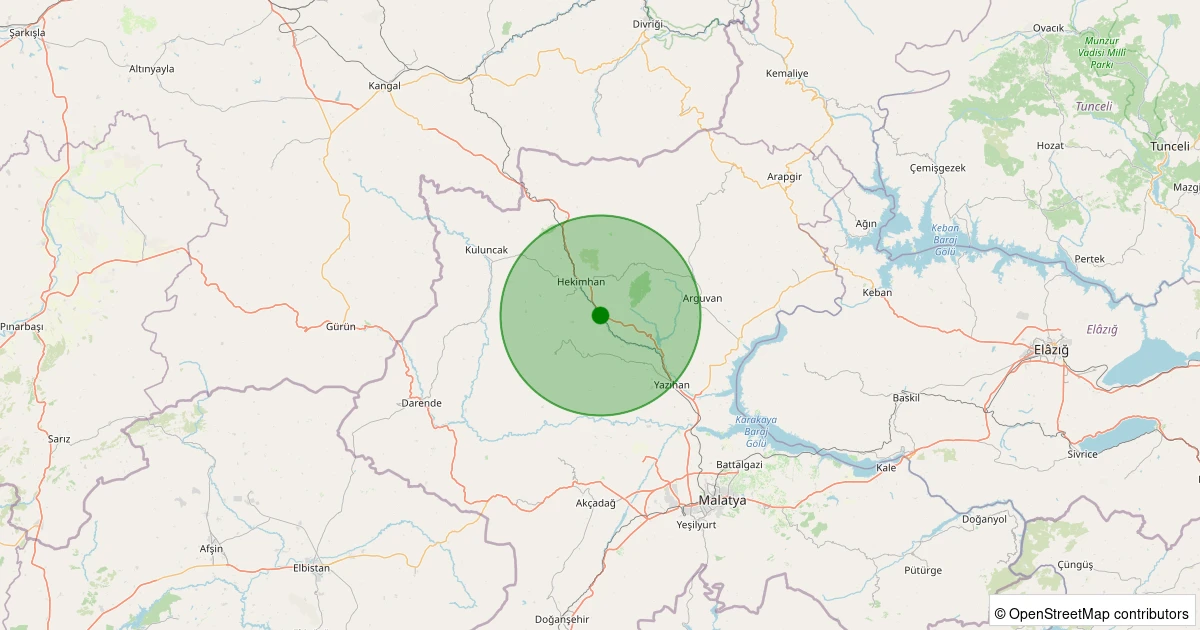 13 Aralık 2025 saat 15:53 - Hekimhan - Kocaözü Köyü - 2.50ml depreminin harita gösterimi