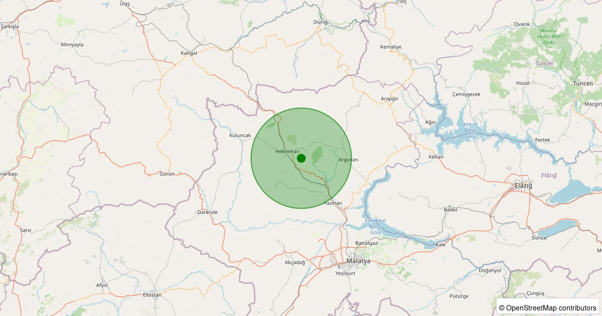 13 Aralık 2025 saat 17:14 - Hekimhan - Dumlu Köyü - 2.70ML depreminin harita gösterimi