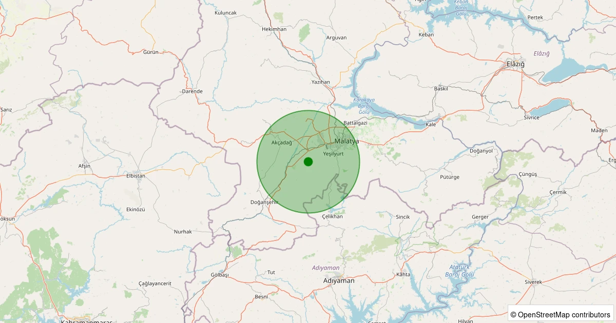 13 Aralık 2025 saat 17:22 - Yeşilyurt - Cafana - 1.70ml depreminin harita gösterimi