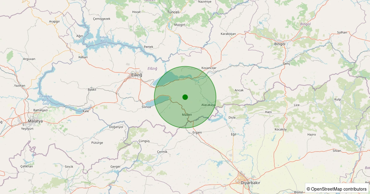13 Aralık 2025 saat 17:52 - Maden - Cumhuriyetçi Köyü - 1.50ml depreminin harita gösterimi