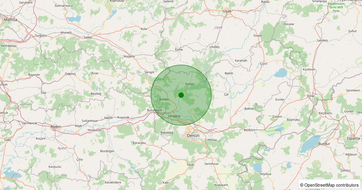 13 Aralık 2025 saat 18:28 - Buldan - Mahmutlu - 1.20ml depreminin harita gösterimi