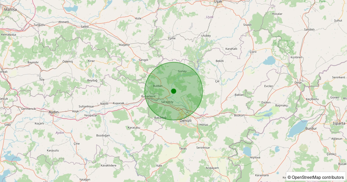 13 Aralık 2025 saat 18:28 - Sarayköy - Tepeköy Köyü - 1.10ml depreminin harita gösterimi