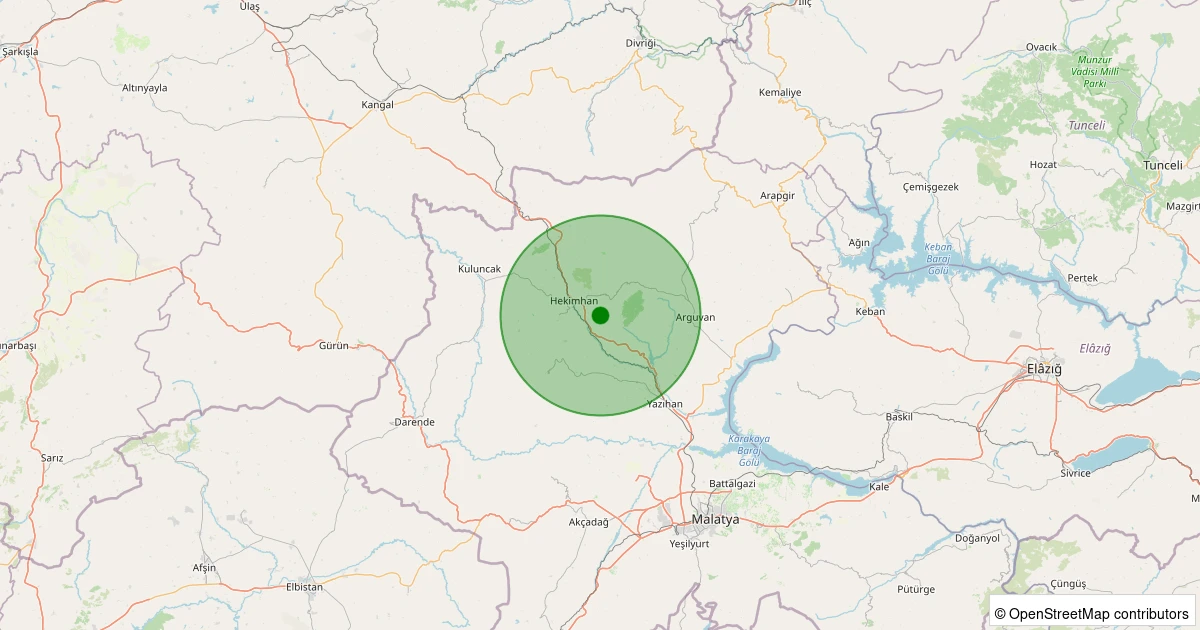 13 Aralık 2025 saat 18:42 - Hekimhan - Dumlu Köyü - 1.60ml depreminin harita gösterimi