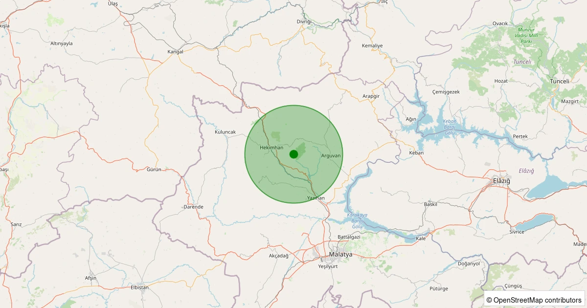 13 Aralık 2025 saat 18:42 - Hekimhan - Yağca Köyü - 1.60ML depreminin harita gösterimi