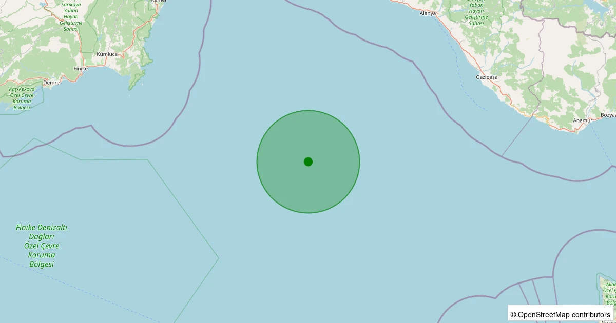 13 Aralık 2025 saat 18:56 - Akdeniz - [88.47 km] Alanya (Antalya) - 1.80ML depreminin harita gösterimi