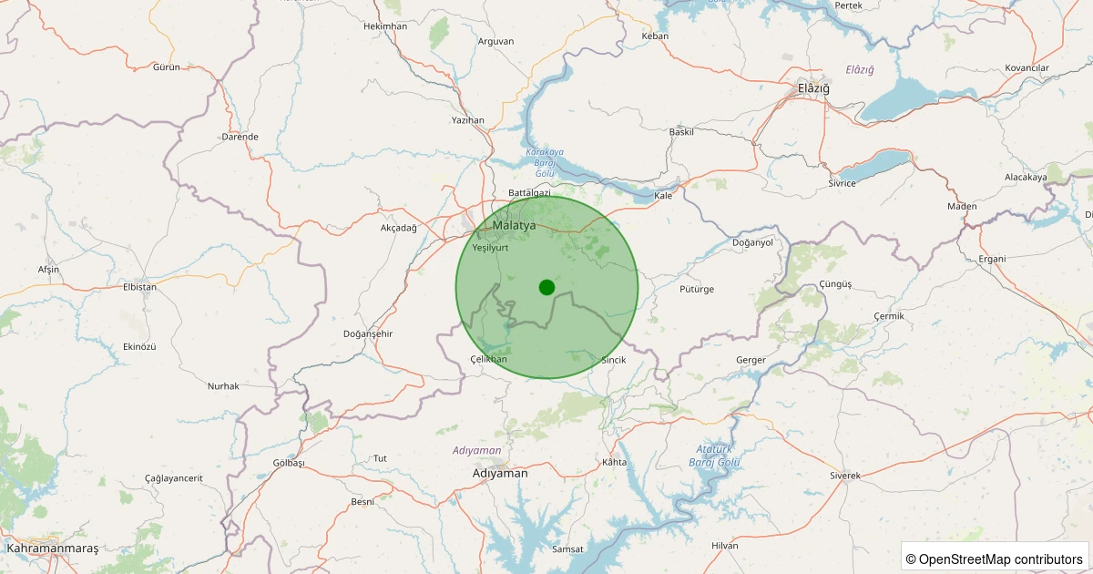 13 Aralık 2025 saat 18:59 - Yeşilyurt - Öncü - 1.90ML depreminin harita gösterimi