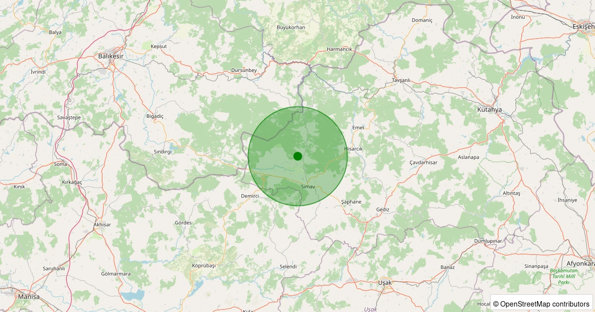13 Aralık 2025 saat 19:49 - Simav - Koyunoba Köyü - 1.30ml depreminin harita gösterimi