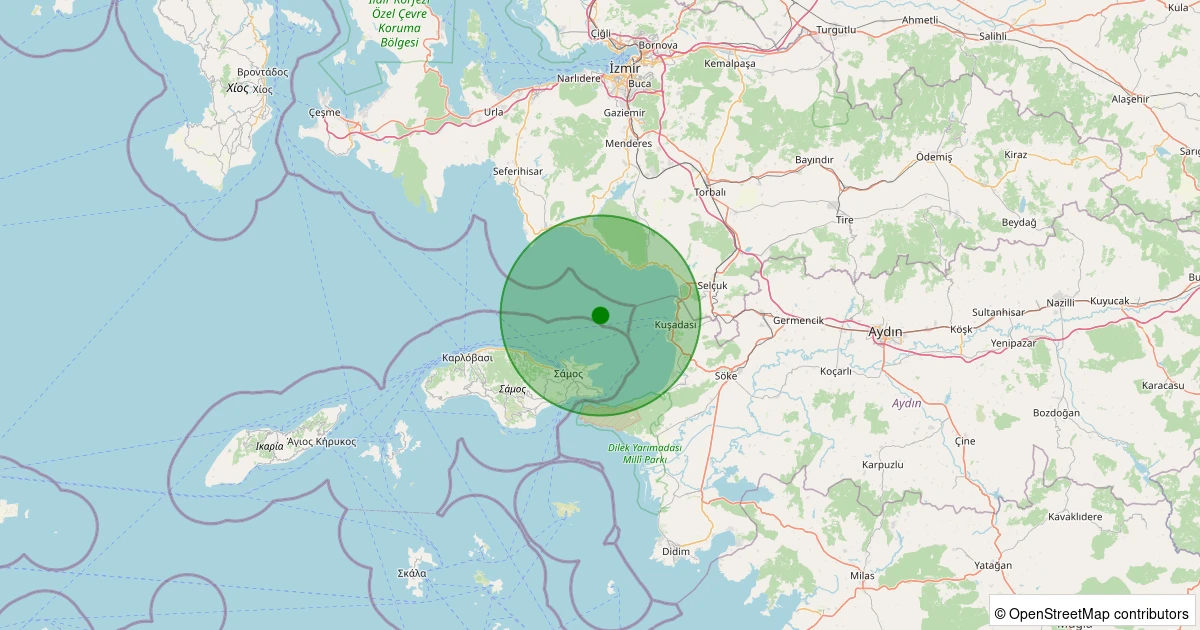 13 Aralık 2025 saat 20:01 - KUSADASI - 1.90ml depreminin harita gösterimi