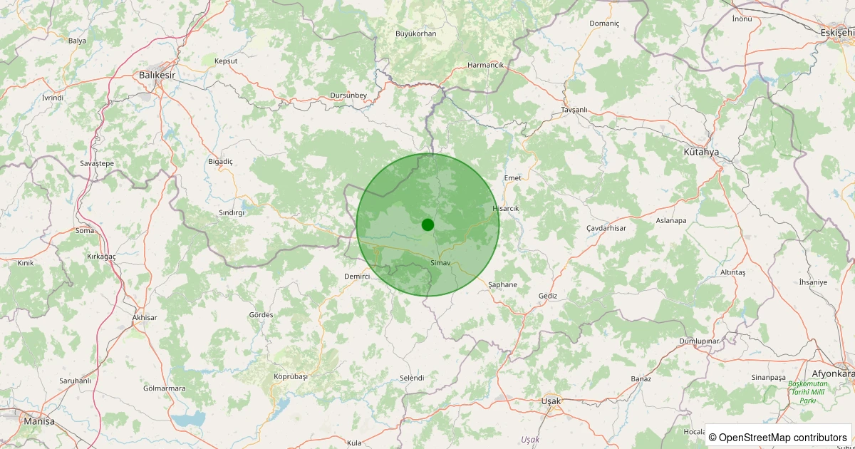 13 Aralık 2025 saat 19:49 - Simav - Güney/Cuma - 1.10ml depreminin harita gösterimi