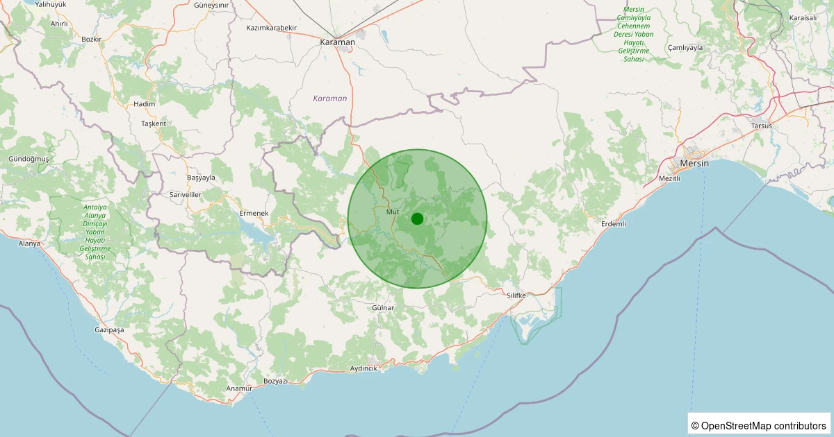 13 Aralık 2025 saat 19:51 - Mut - Kurtuluş Köyü - 1.20ML depreminin harita gösterimi
