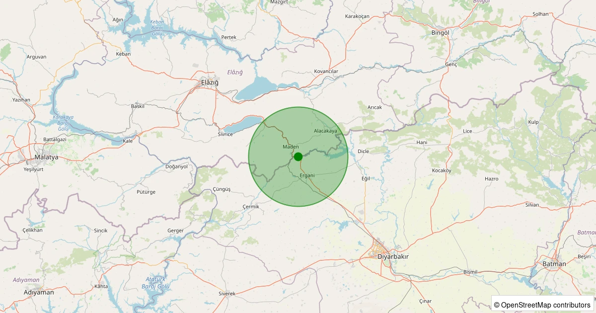 13 Aralık 2025 saat 20:47 - Ergani - Değirmendere - 1.20ml depreminin harita gösterimi