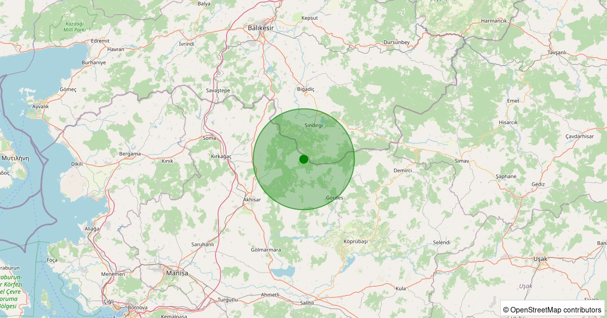13 Aralık 2025 saat 21:05 - Akhisar - 1.20ml depreminin harita gösterimi