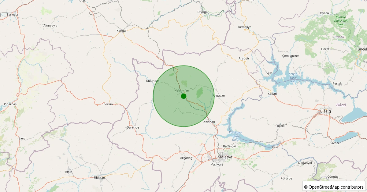 13 Aralık 2025 saat 21:42 - Hekimhan - Güzelyurt Köyü - 1.70ml depreminin harita gösterimi