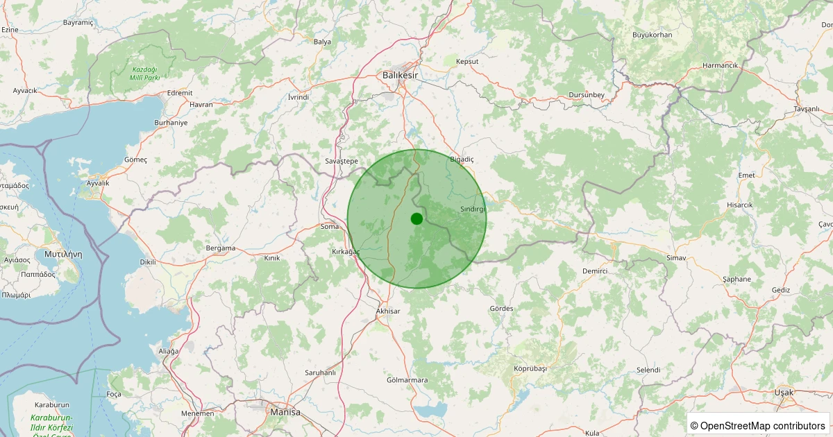 13 Aralık 2025 saat 22:18 - Kırkağaç - Dualar - 2.20ml depreminin harita gösterimi