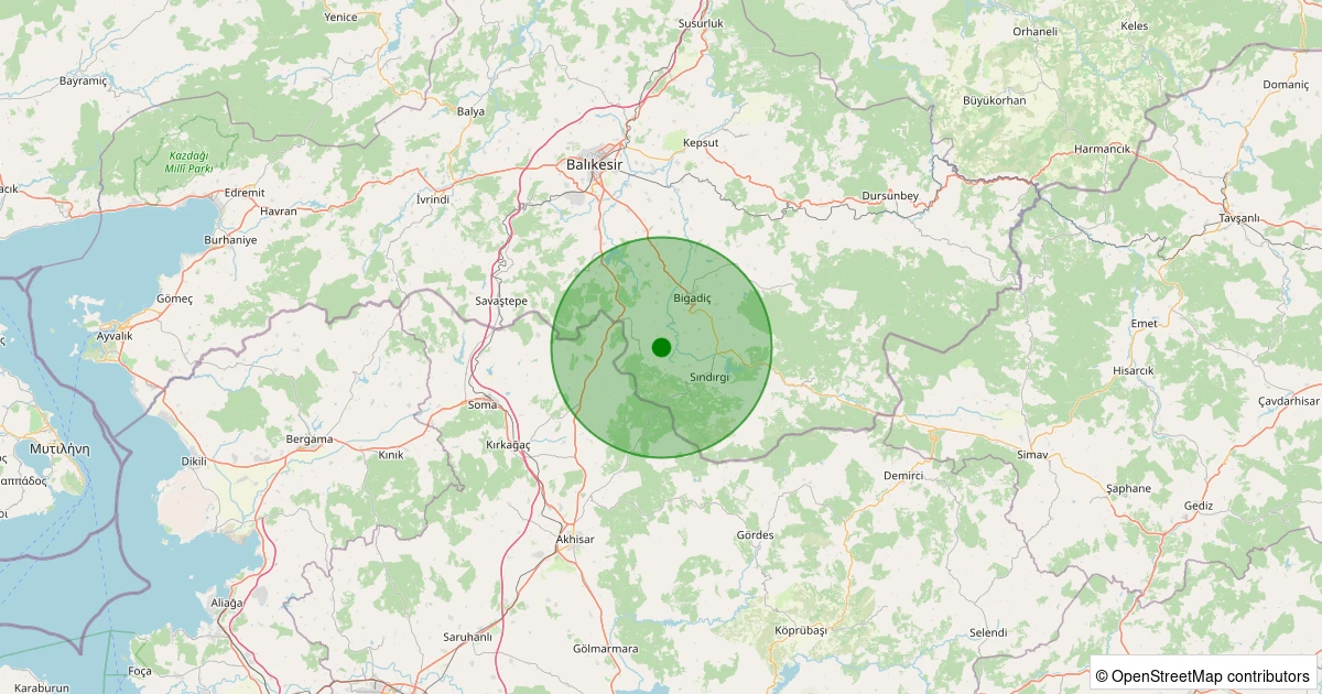 13 Aralık 2025 saat 22:55 - Sındırgı - Çakıllı - 2.00ML depreminin harita gösterimi