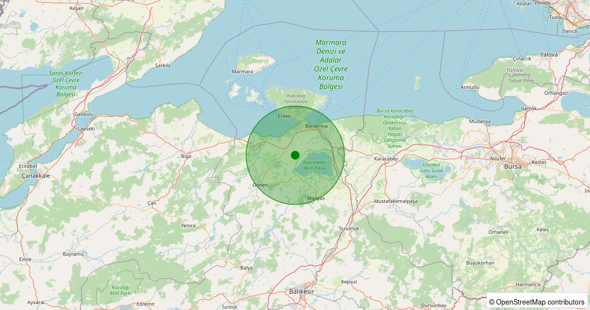 13 Aralık 2025 saat 23:50 - Bandırma - Orhaniye - 1.60ml depreminin harita gösterimi