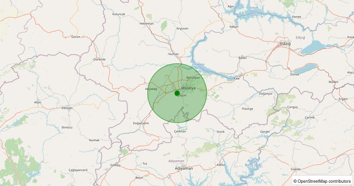 14 Aralık 2025 saat 00:14 - Yeşilyurt - Mollakasım - 1.90ml depreminin harita gösterimi