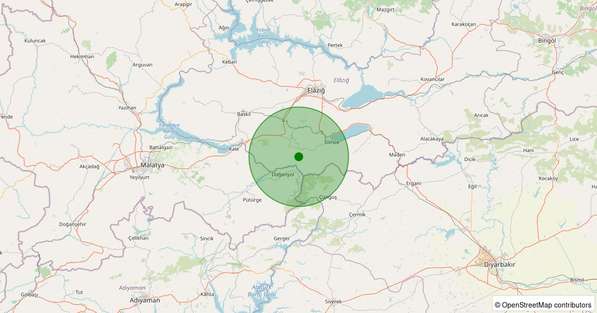 14 Aralık 2025 saat 00:00 - Sivrice - Uslu Köyü - 1.90ml depreminin harita gösterimi