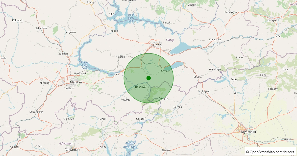 14 Aralık 2025 saat 00:00 - Sivrice - Uslu Köyü - 1.90ML depreminin harita gösterimi