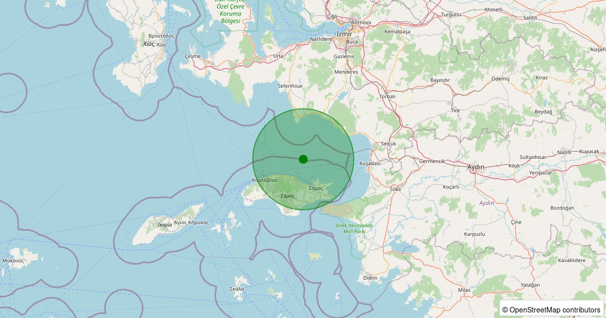 14 Aralık 2025 saat 00:38 - Ege Denizi - [21.30 km] Seferihisar (İzmir) - 1.90ML depreminin harita gösterimi