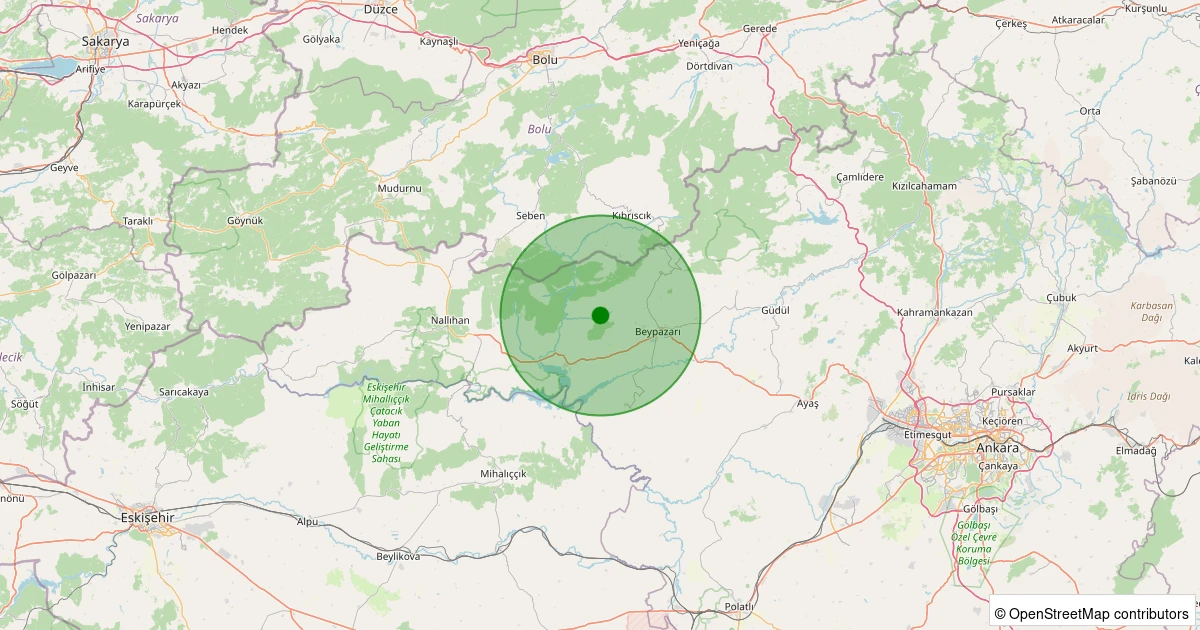 14 Aralık 2025 saat 00:38 - Beypazarı - Hırkatepe - 1.80ML depreminin harita gösterimi