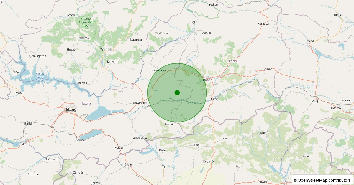 14 Aralık 2025 saat 00:42 - Palu - 1.10ML depreminin harita gösterimi