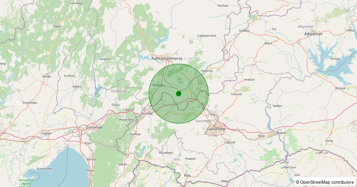 14 Aralık 2025 saat 01:43 - Kahramanmaraş - 1.40ML depreminin harita gösterimi