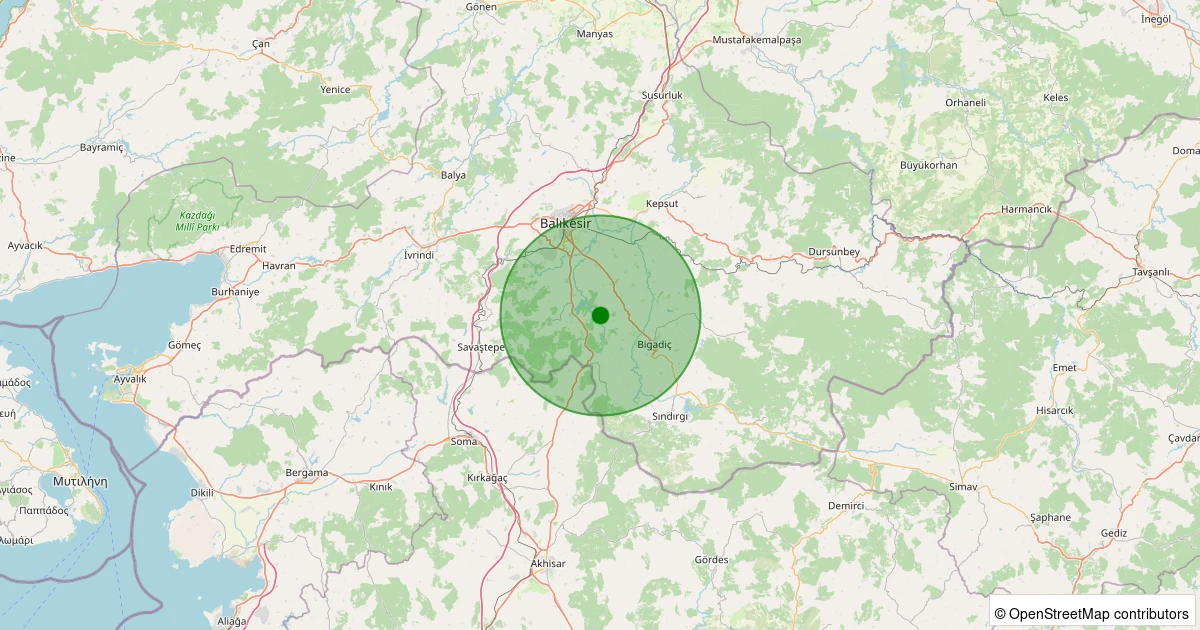 14 Aralık 2025 saat 01:35 - Bigadiç - Küçükyeni - 1.80ML depreminin harita gösterimi