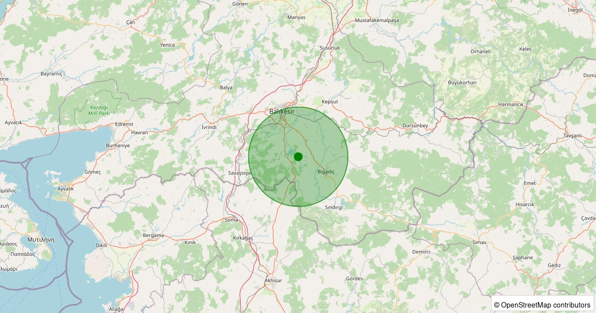 14 Aralık 2025 saat 01:35 - Bigadiç - Küçükyeni - 1.90ml depreminin harita gösterimi