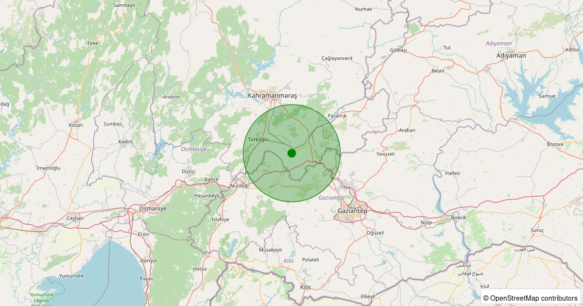 14 Aralık 2025 saat 01:43 - Pazarcık - 1.30ml depreminin harita gösterimi
