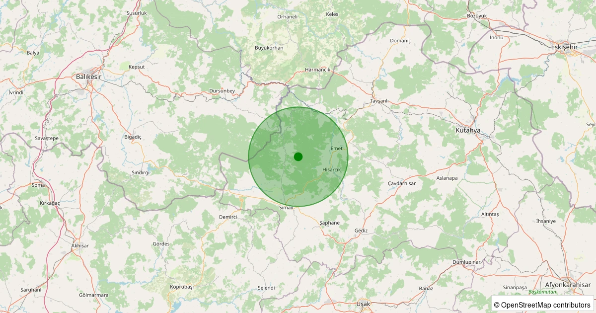 14 Aralık 2025 saat 02:50 - Simav - Yukarıdolaylar Köyü - 2.90ml depreminin harita gösterimi
