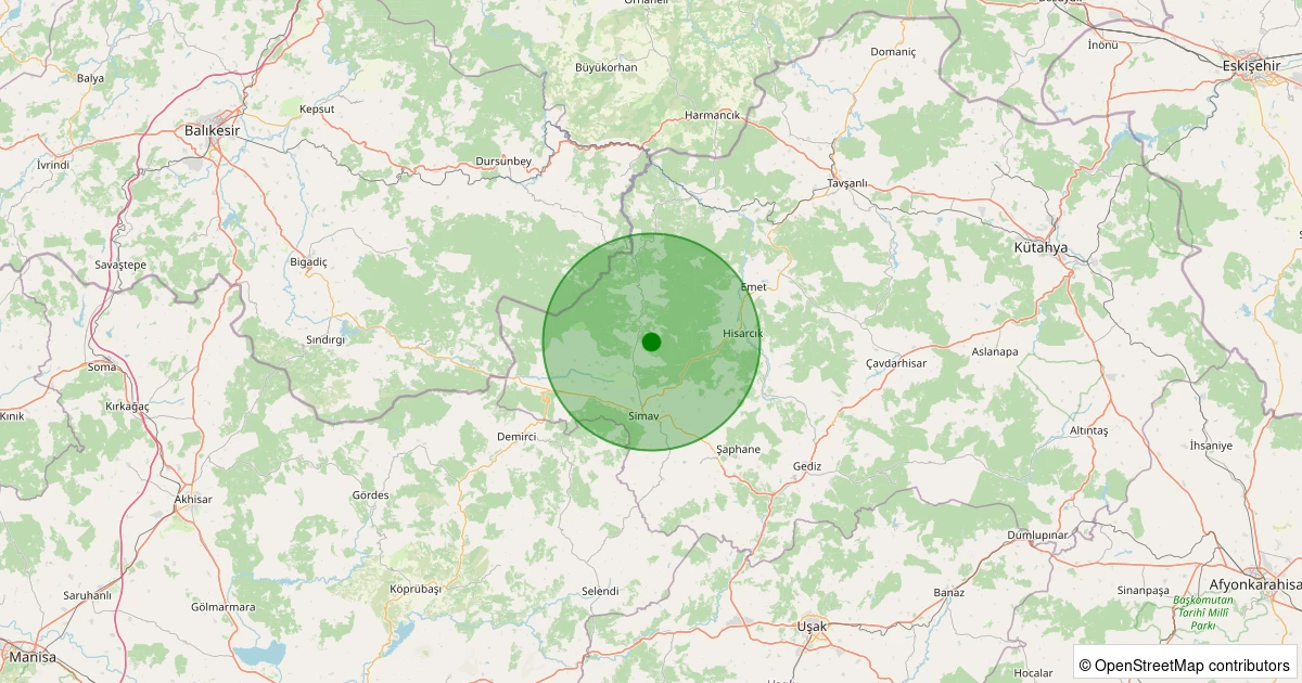 14 Aralık 2025 saat 03:01 - Simav - Yemişli Köyü - 1.80ml depreminin harita gösterimi