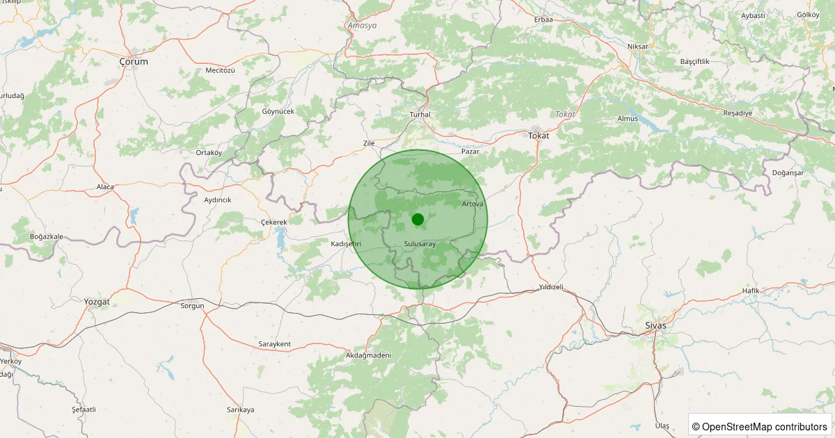 14 Ekim 2025 saat 00:09 - Sulusaray - Arpacı Karaçay Köyü - 1.20ml depreminin harita gösterimi