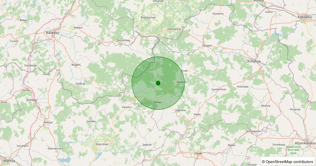 14 Aralık 2025 saat 03:02 - Simav - Yemişli Köyü - 1.10ml depreminin harita gösterimi