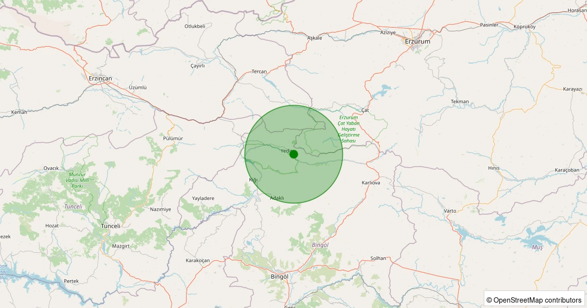 14 Aralık 2025 saat 04:48 - Yedisu - Yeşilgöl Köyü - 0.80ml depreminin harita gösterimi