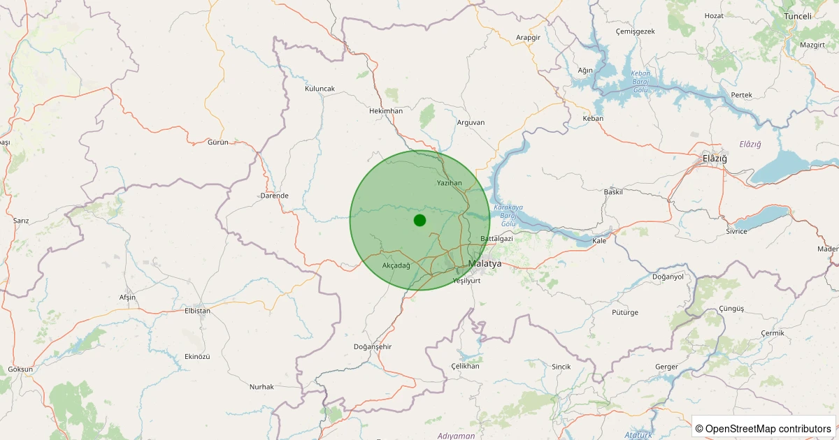 14 Aralık 2025 saat 05:10 - Akçadağ - Ilıcak - 1.80ml depreminin harita gösterimi
