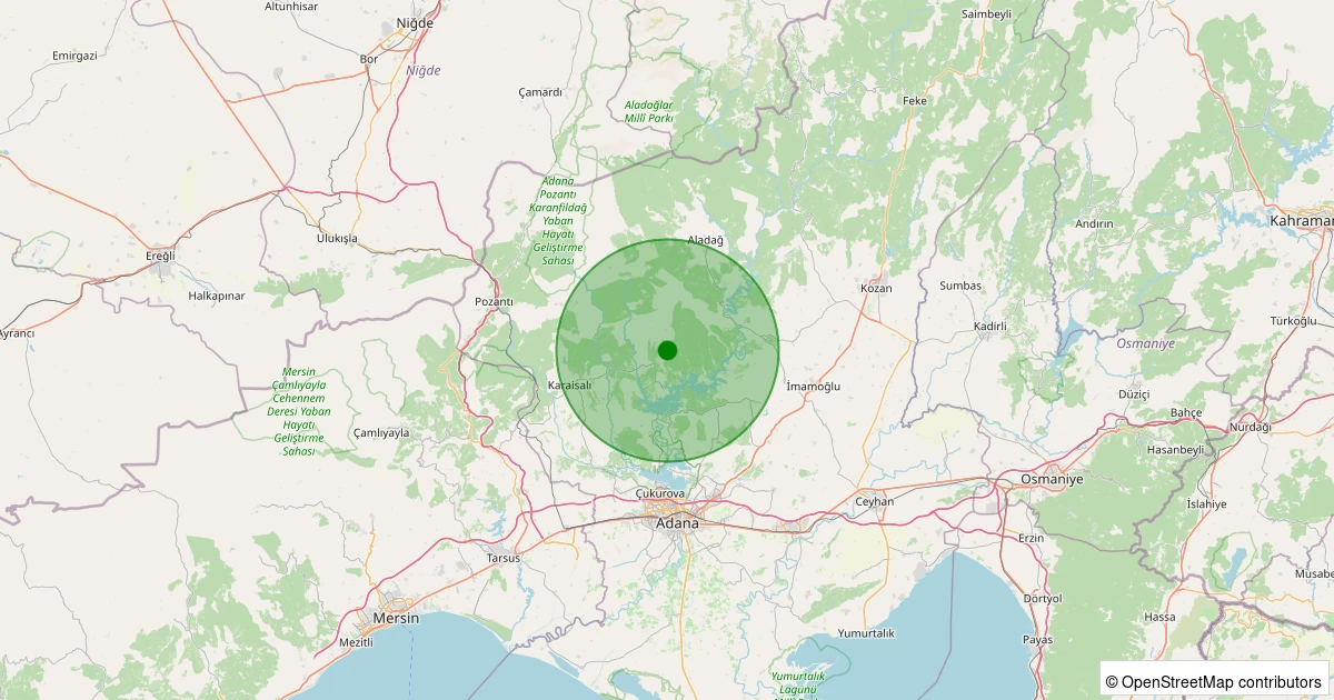 14 Aralık 2025 saat 08:09 - Karaisalı - Nuhlu Köyü - 1.20ml depreminin harita gösterimi