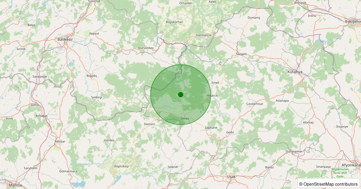 14 Aralık 2025 saat 08:03 - Simav - Karakoca Köyü - 1.50ML depreminin harita gösterimi