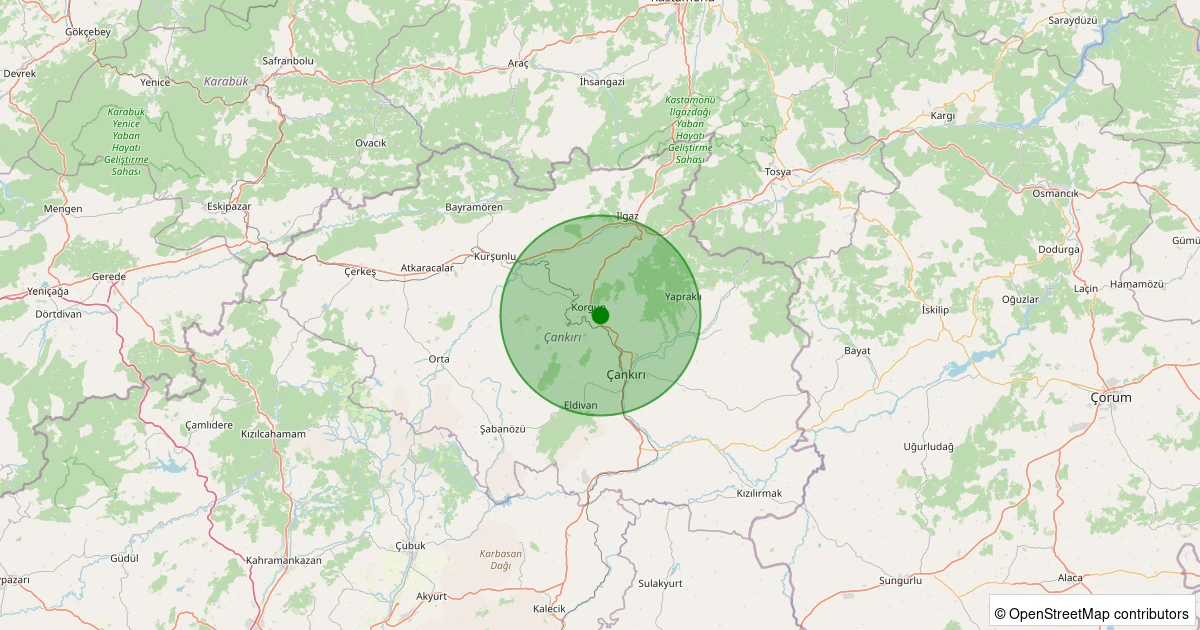 14 Aralık 2025 saat 09:39 - Korgun - Doğu - 1.20ml depreminin harita gösterimi