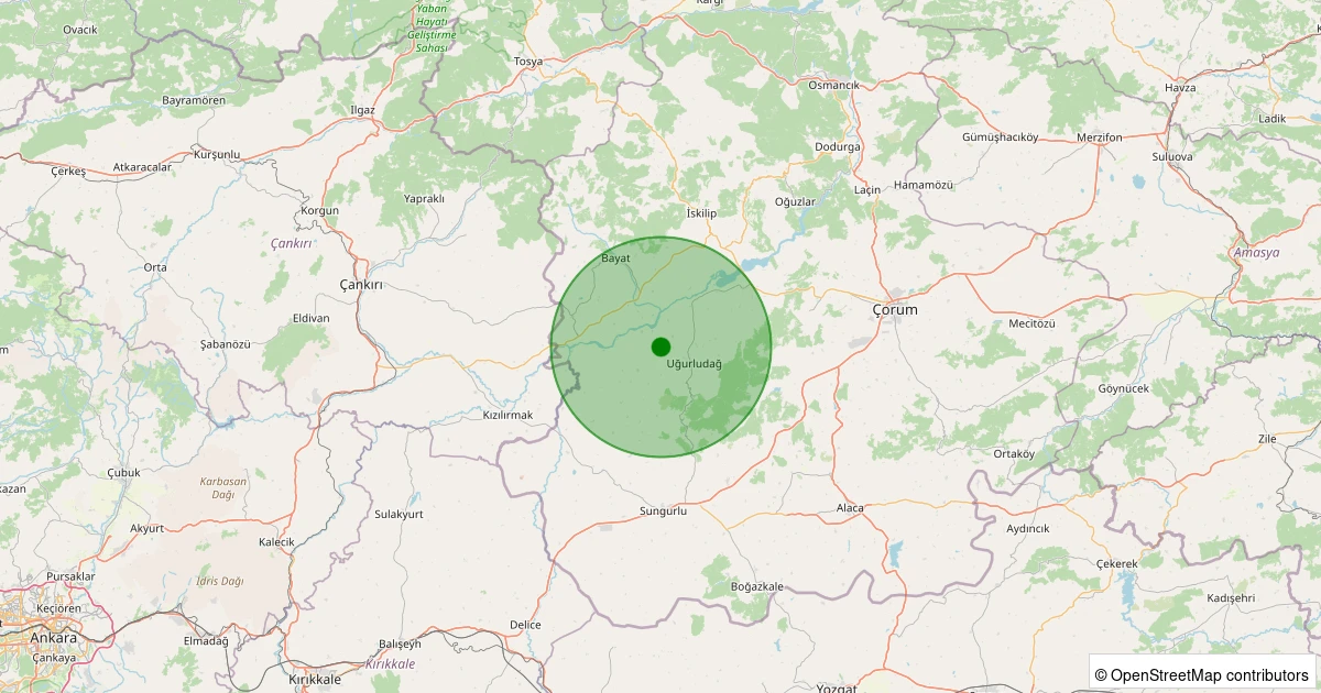 14 Aralık 2025 saat 11:11 - Uğurludağ - Boztepe Köyü - 1.10ml depreminin harita gösterimi