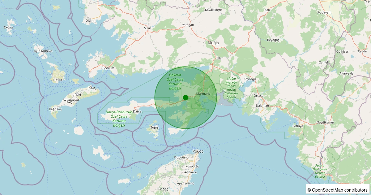 14 Aralık 2025 saat 11:39 - Marmaris - Hisarönü - 2.50ml depreminin harita gösterimi