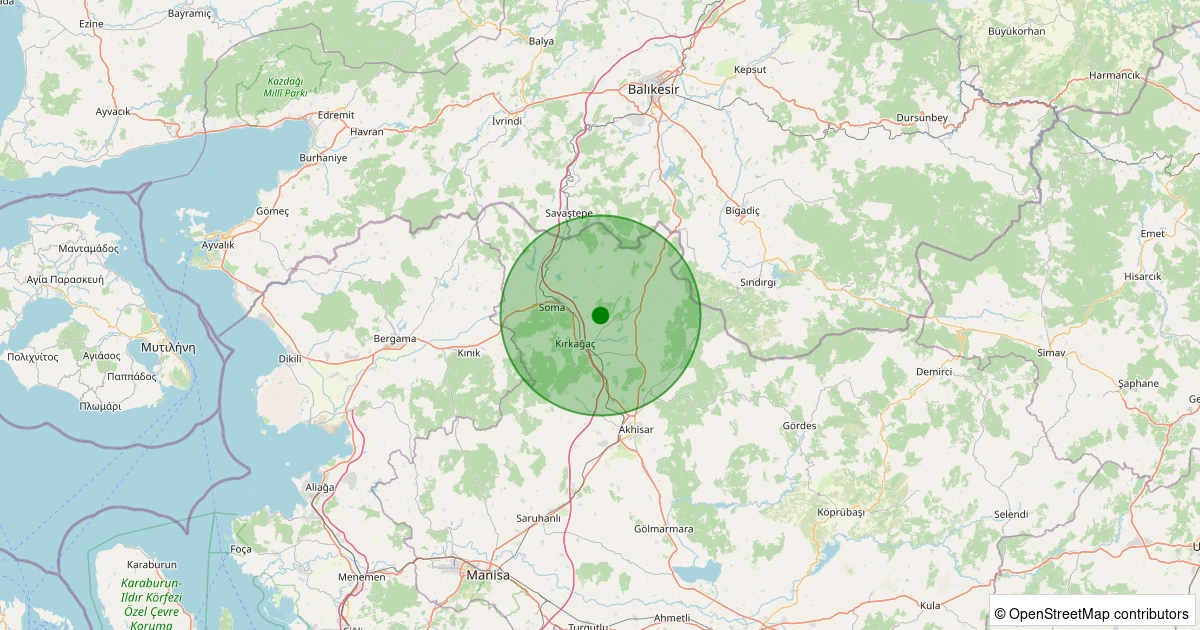 14 Aralık 2025 saat 12:16 - Soma - Karacakaş - 1.80ml depreminin harita gösterimi