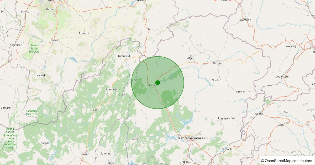 14 Ekim 2025 saat 01:22 - Göksun - 1.30ML depreminin harita gösterimi
