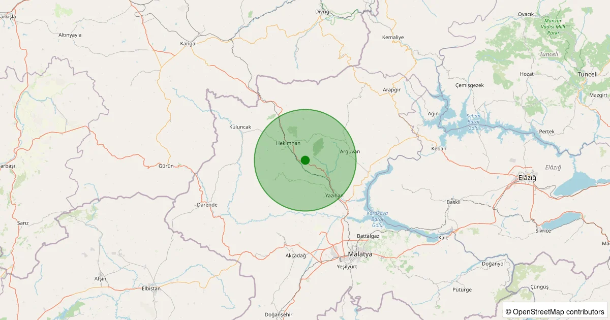 14 Ekim 2025 saat 01:16 - Hekimhan - Kocaözü Köyü - 1.10ML depreminin harita gösterimi